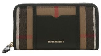 Burberry black leather and plaid canvas 'Ziggy' large continental wallet