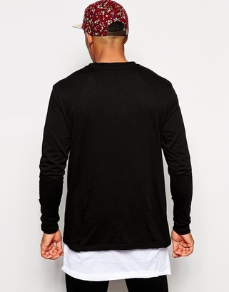 ASOS Skater Long Sleeve T-Shirt With Leather Look Panel And Zip Detail