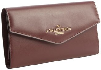 Valentino wine leather logo stamp continental wallet
