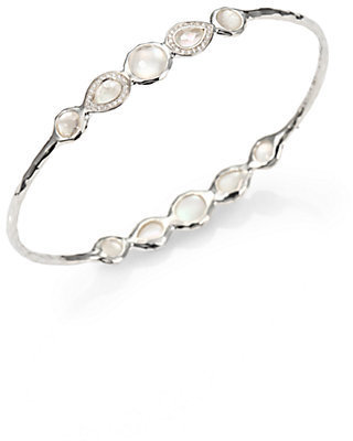Ippolita Stella Mother-Of-Pearl, Clear Quartz, Diamond & Sterling Silver Double Tiara Bangle Bracelet
