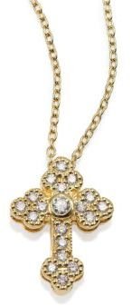 Jude Frances Classic Diamond & 18K Yellow Gold Tiny Guinevere Cross Pendant Necklace