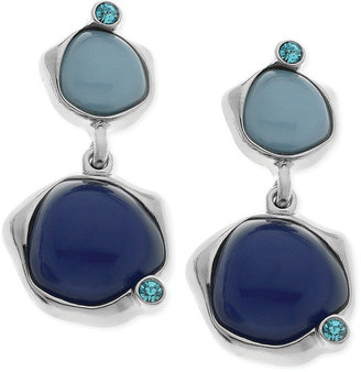 T Tahari Silver-Tone Blue Cabochon Double Drop Earrings