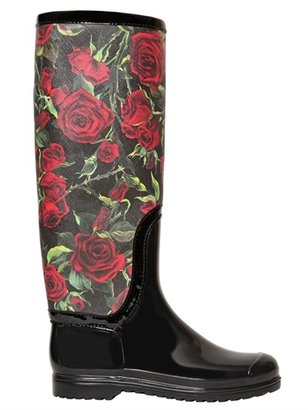 Dolce & Gabbana Rose Print Coated Canvas & Rubber Boots