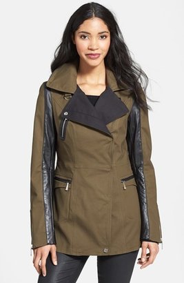 Dawn Levy Leather Sleeve Asymmetrical Jacket