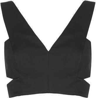 Topshop Wide strap bralet with cut-out side detail and back zip in black bonded fabric. 100% polyester. machine washable.
