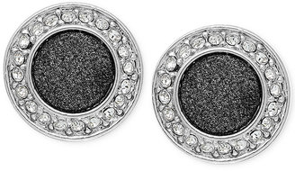 ABS by Allen Schwartz Silver-Tone Black Glitter Round Stud Earrings