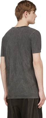 Robert Geller Charcoal Grey Washed Cotton Text Print T-Shirt