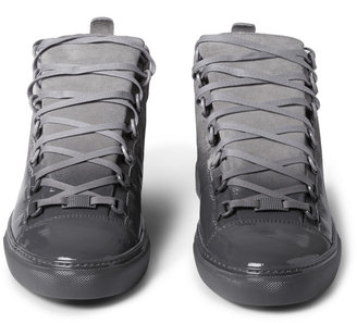 Balenciaga Arena Glossed-Suede High Top Sneakers