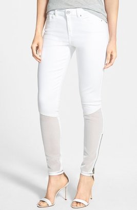 Elie Tahari 'Azella' Mesh Detail Ankle Zip Skinny Jeans (Fresh Pearl)