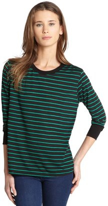 LnA Black And Green Striped Jersey Scoop Neck T-Shirt