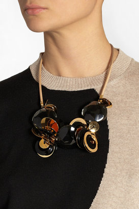 Marni Gold-tone, resin and leather cord necklace