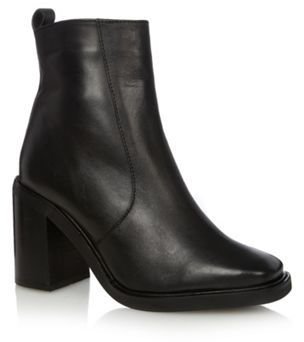 Faith Black leather high block heeled ankle boots