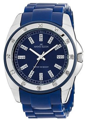 Anne Klein Women's 109179BLBL Silver-Tone Swarovski Crystal Accented Blue Plastic Watch