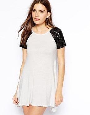 Club L Swing Dress with Sequin Sleeves