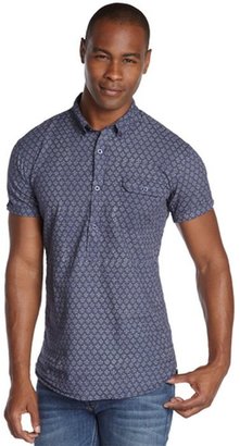 JACHS blue printed woven short sleeve button up shirt