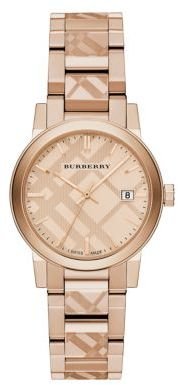 Burberry Rose Goldtone IP Stainless Steel Check Etched Bracelet Watch/34MM