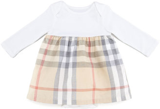 Burberry Infant Girls' Check Long-Sleeve Dress, Cream, 3-18 Months