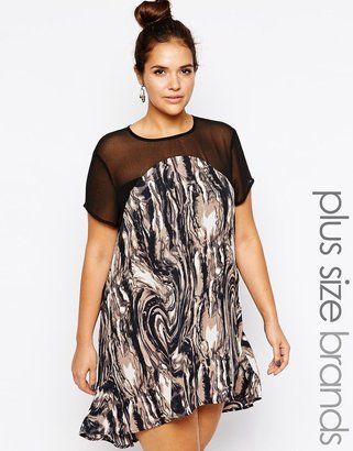AX Paris Plus Size Swing Dress in Marble Print - Marble print