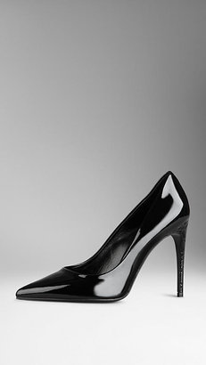 Burberry Patent Leather Embossed Check Heel Pumps
