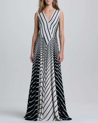Halston Striped A-Line Gown