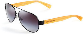 Dolce & Gabbana Coloured Temple Aviator Sunglasses - BLACK