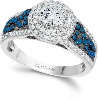 LeVian Blue and White Diamond Engagement Ring in 14k White Gold (1-1/3 ct. t.w.)