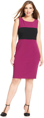 Kasper Plus Size Sleeveless Colorblock Sheath Dress