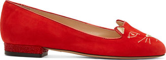 Charlotte Olympia Red Suede & Swarovsky Limited Edition Kitty Flats