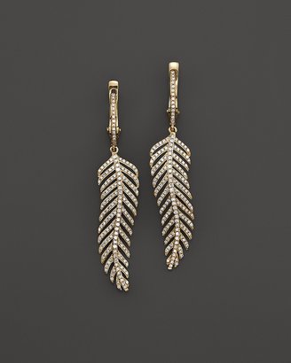 KC Designs Diamond Wavy Feather Drop Earrings in 14K Yellow Gold, 1.05 ct. t.w.