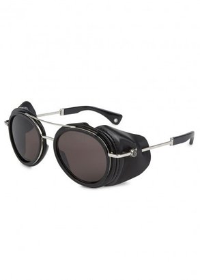 Moncler Round frame leather and acetate sunglasses