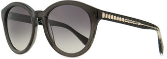Alexander McQueen Golden-Trimmed Plastic Round Sunglasses, Gray