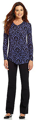 Westbound Scroll-Print Ruched-Back Shirttail Top