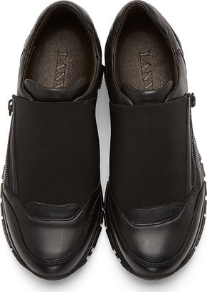 Lanvin Black Leather Elastic Panel Runner Sneakers