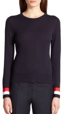 Thom Browne Crewneck Stripe-Cuff Sweater