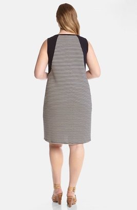 Karen Kane Contrast Yoke Stripe Ponte Knit Dress (Plus Size)