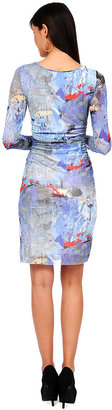 Kay Unger New York Printed Mesh Dress in Blue Multi