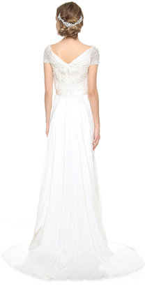Reem Acra Twist Front Gown with Jeweled Sleeves