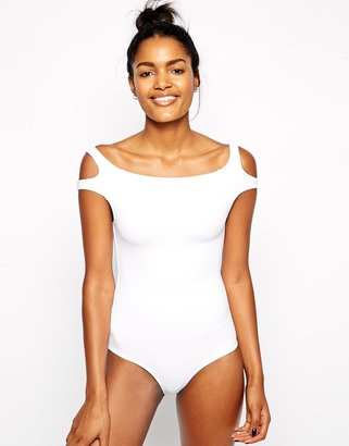 ASOS Off Shoulder Bardot Swimsuit - White