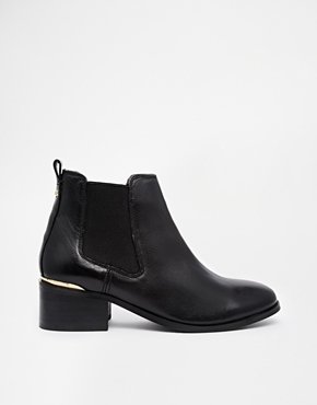 Carvela Toby Black Leather Chelsea Boots with Metal Heel Trim - blackleather