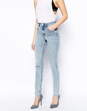 ASOS Ridley High Waist Ultra Skinny Jeans in Promise Blue Acid Wash With Ripped Knee