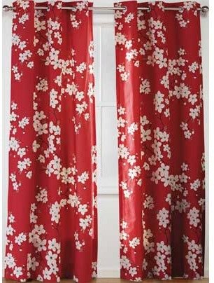 Inspire Blossom Ring Top Curtains - 168x229cm - Red.