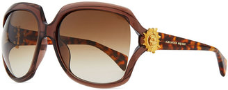 Alexander McQueen Gold Skull Square Sunglasses, Brown/Gold