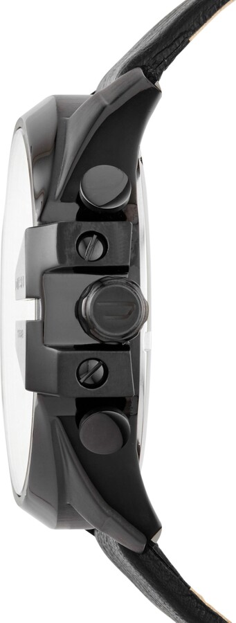Diesel Men's Chronograph Mega Chief Iridescent Crystal Black Leather Strap  Watch 51mm DZ4323 - ShopStyle