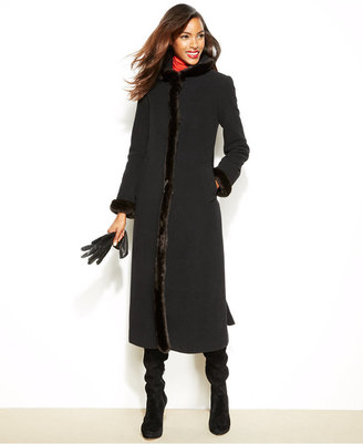 Ellen Tracy Faux-Fur-Trim Wool-Blend Maxi Coat