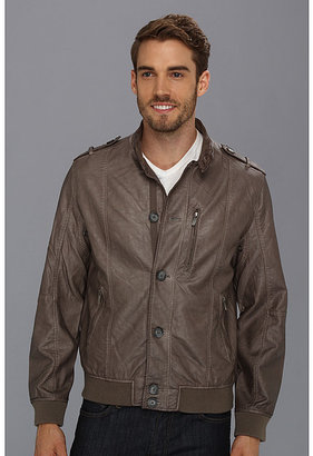 Perry Ellis Button Front PU Bomber Jacket