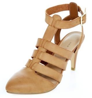 New Look Wide Fit Tan Caged Pointed Ankle Strap Heels
