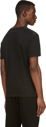 Balmain Pierre Black Ribbed Leather Panel T-Shirt