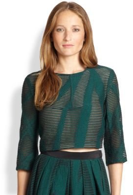 Tibi Abstract-Patterned Sheer Burnout Cropped Top