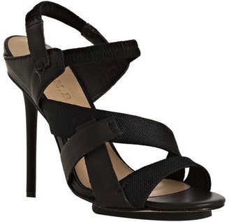 L.A.M.B. black leather and fabric 'Kandis' strappy sandal