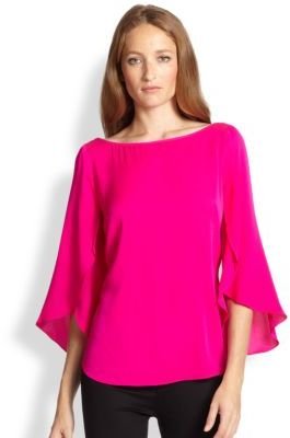 Milly Stretch Silk Butterfly-Sleeved Blouse